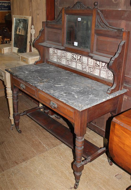 Victorian tile back washstand with marble top
